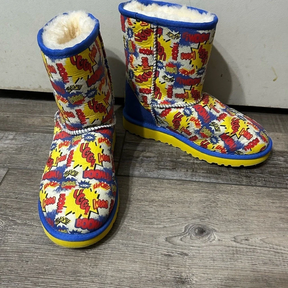 UGG Blue and Yellow Comic book superhero’s Boom 💥 Print Boots
